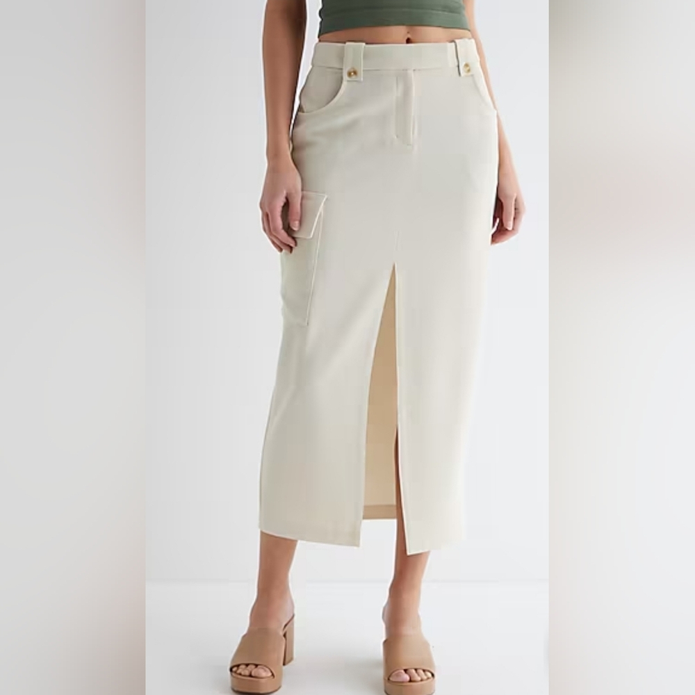 EXPRESS mid Rise Cargo Front Slit Maxi Skirt